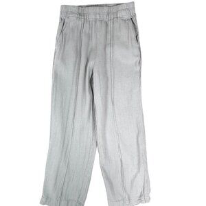 Madewell Textured Linen Blend Pants Greige Elastic Waist Wide Leg Fits S